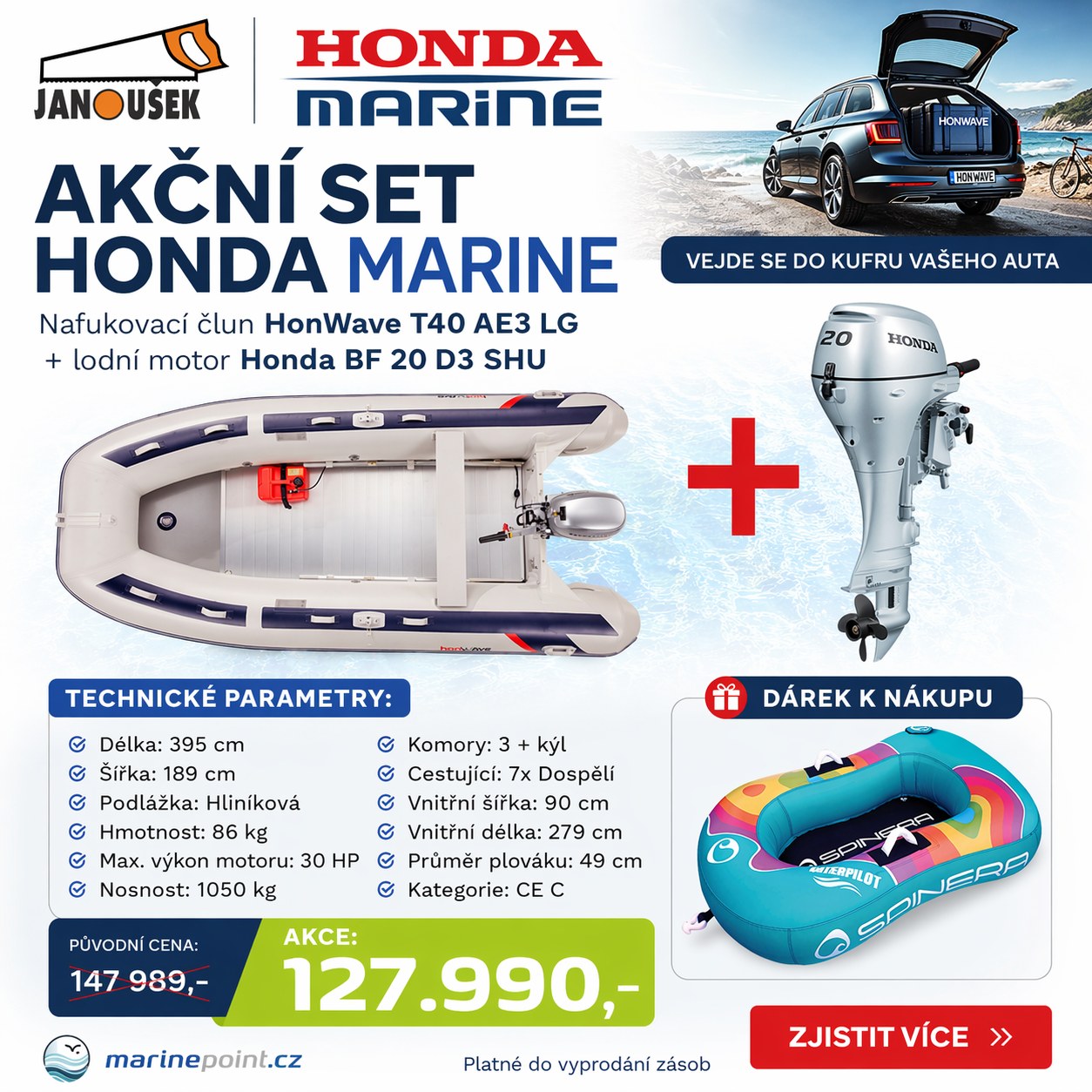 Akční set Honda Marine HonWave T40 AE3 LG s lodním motorem Honda BF20 D3 SHU
