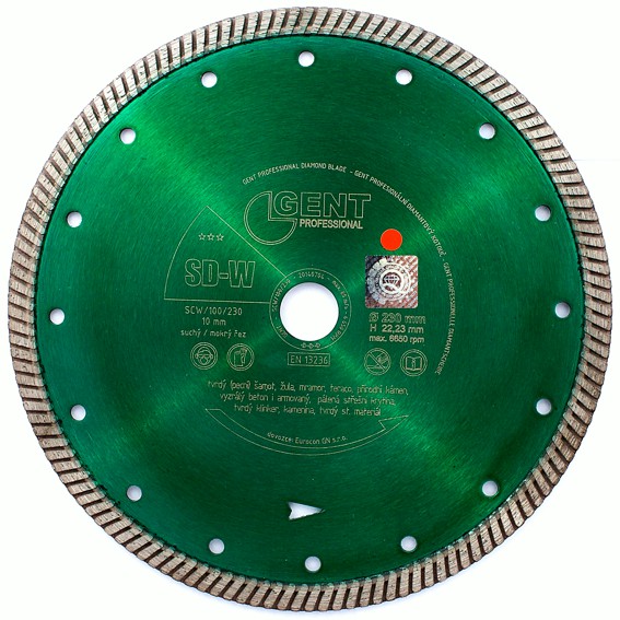 Diamantový řezný kotouč SD-W 230 mm GENT šamot, žula, beton, teraco, kamenina, tvrdé cihly
