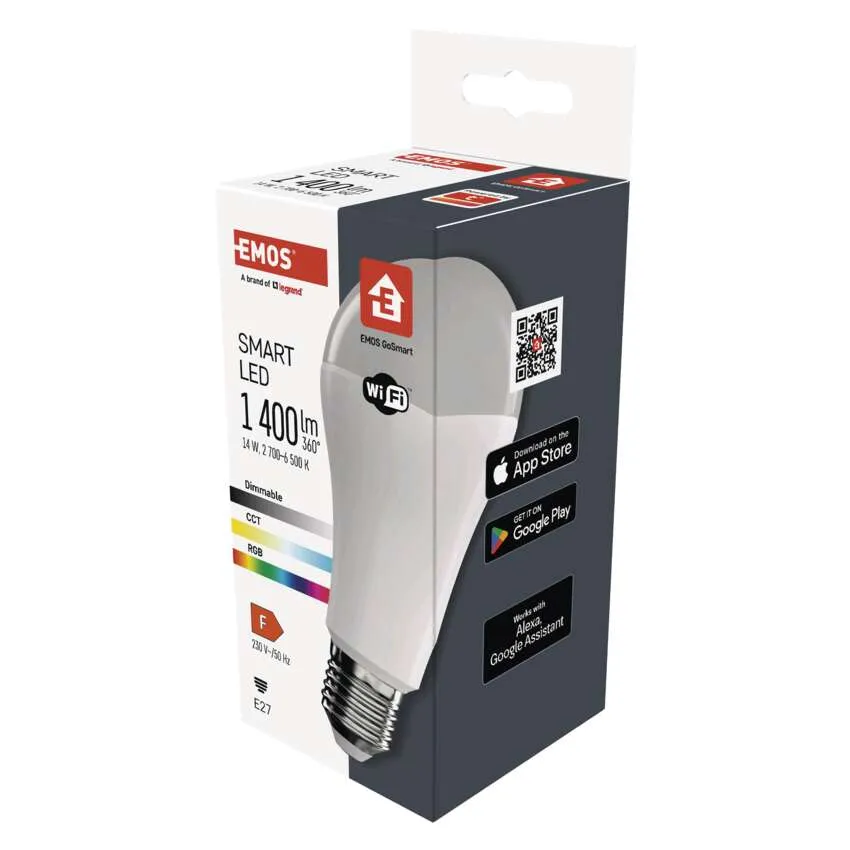 EMOS Chytrá LED žárovka GoSmart A65 E27 / 14 W (94 W) 1 400 lm RGB stmívatelná Wi-Fi