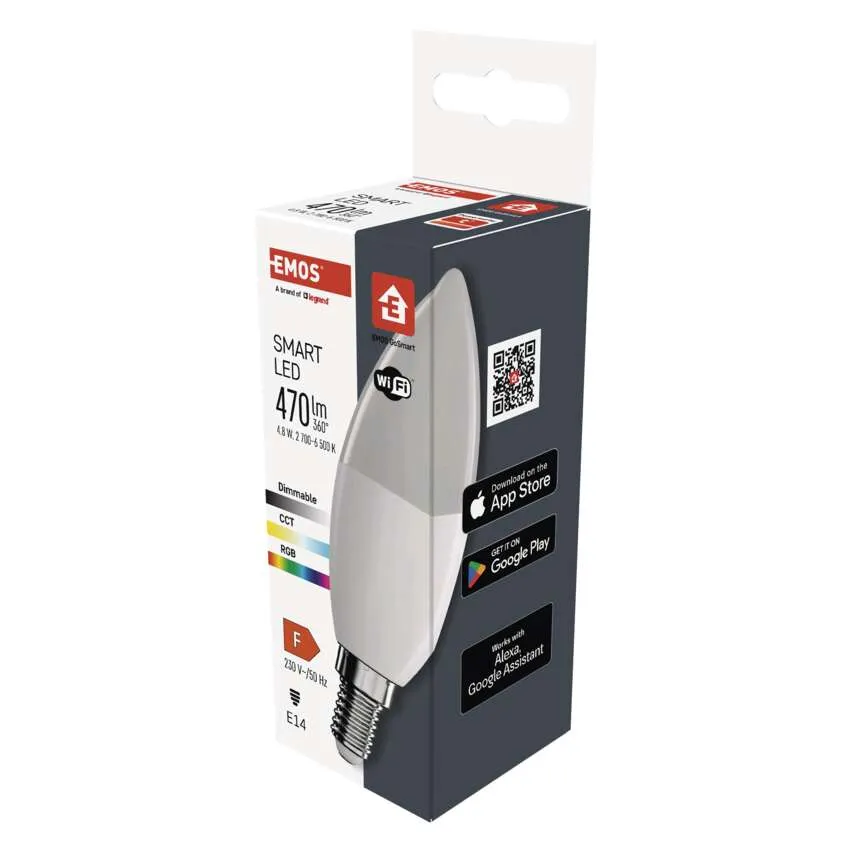 EMOS Chytrá LED žárovka GoSmart svíčka E14 4,8 W (40 W) 470lm RGB stmívatelná Wi-Fi ZQW322R
