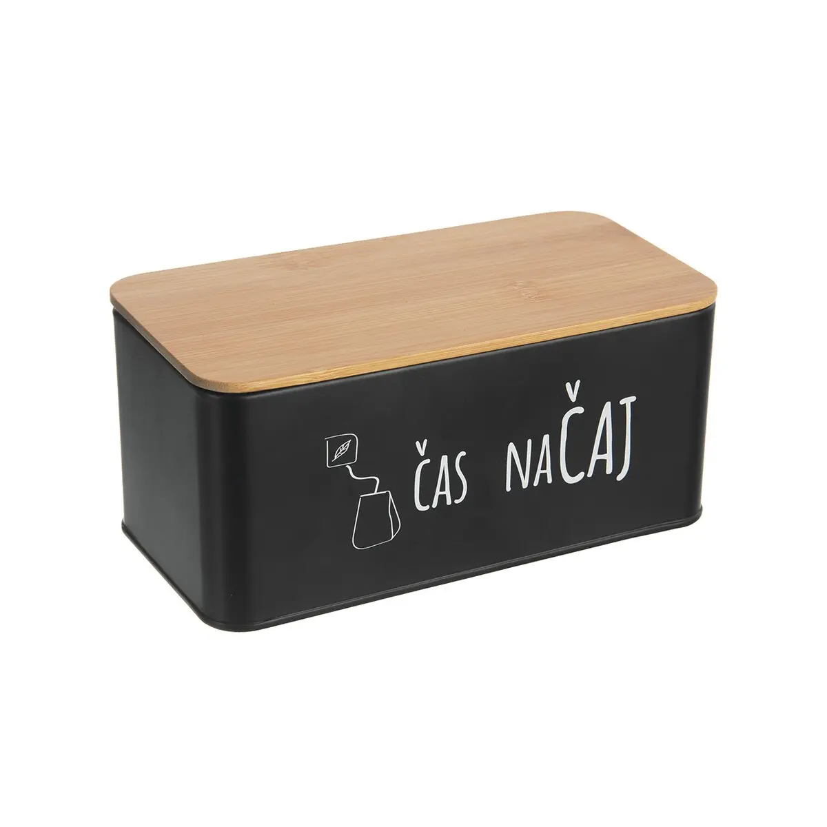 Dóza plech/bambus 20,3x10,3x9cm Čas na čaj BLACK