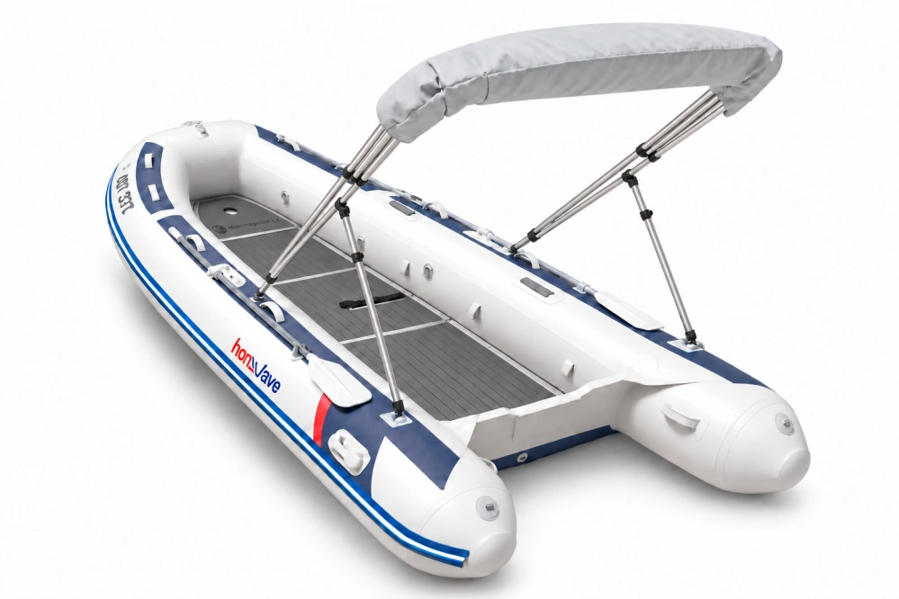 Honda HonWave T40 AE3 LG + motor Honda BF20 D3 SHU – EVA podlaha Storm Grey / Black – šedá stříška bimini