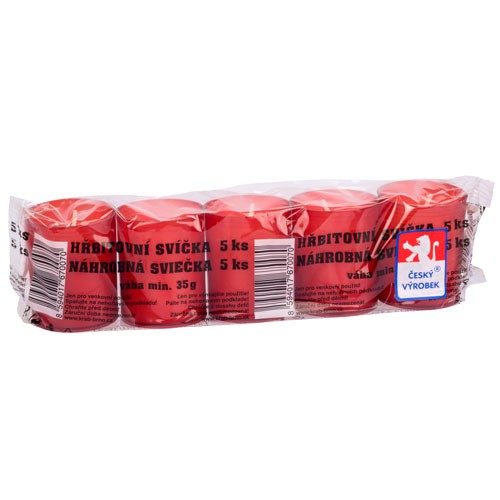 Svíčka hřbitovní 35g 10h. 5ks červené lisované