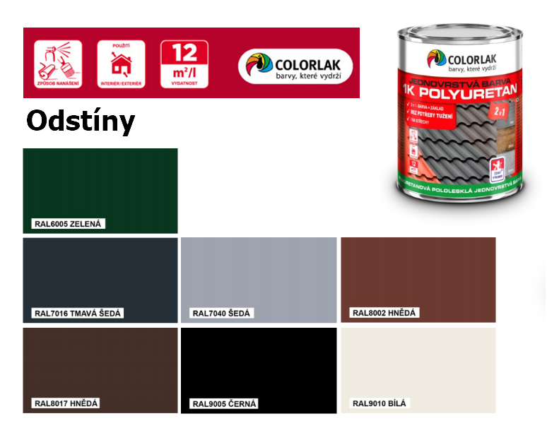 Colorlak 1K POLYURETAN U2210 RAL 9005 Černá 0,6L