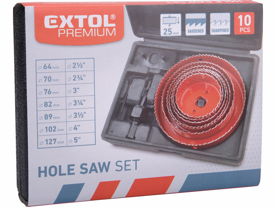 Vrtáky vykružovací korunkové 7průměrů O 64-127mm EXTOL PREMIUM 8801607