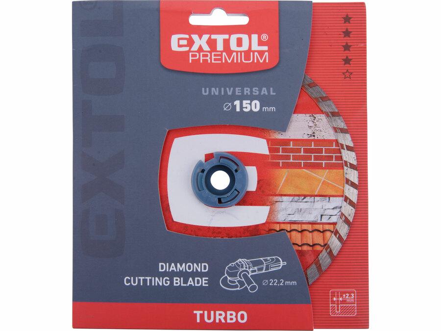 Kotouč diamantový řezný, turbo - suché i mokré řezání, O 150x22,2x2,3mm EXTOL PREMIUM 108753