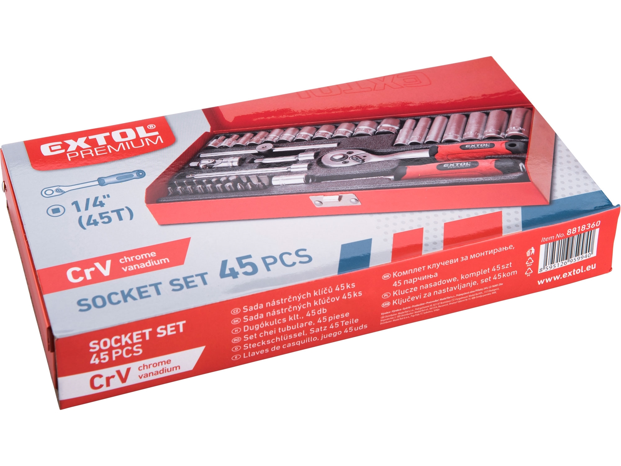 Hlavice nástrčné, sada 45ks, 1/4" EXTOL PREMIUM 8818360