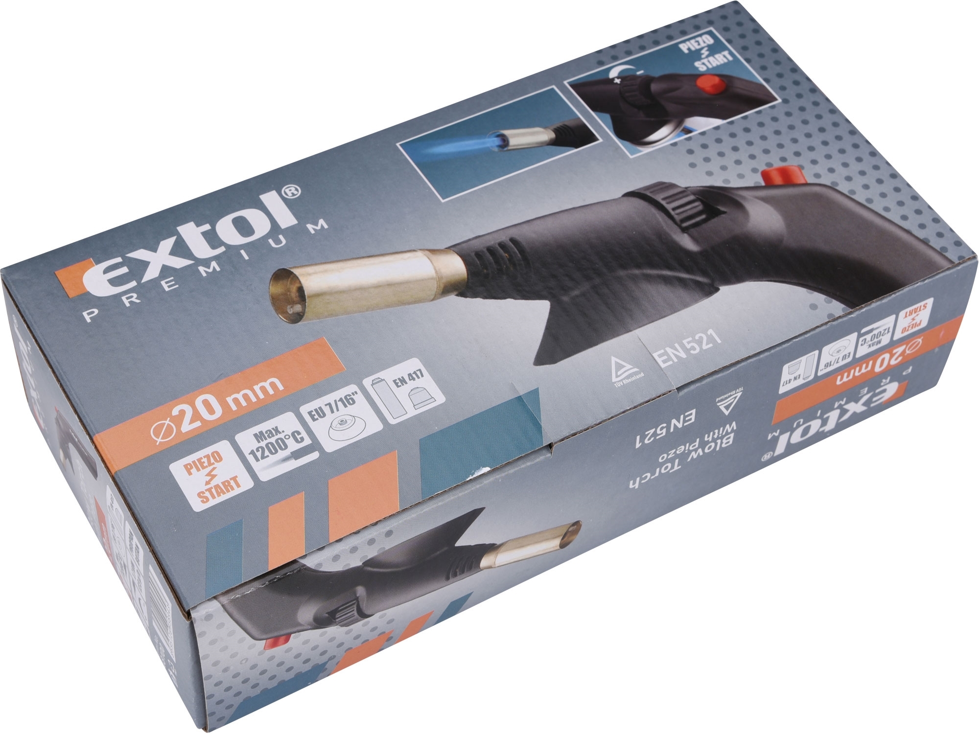 Hořák s piezo zapalováním na kartuše s EU závitem 7/16" EXTOL PREMIUM 8848100