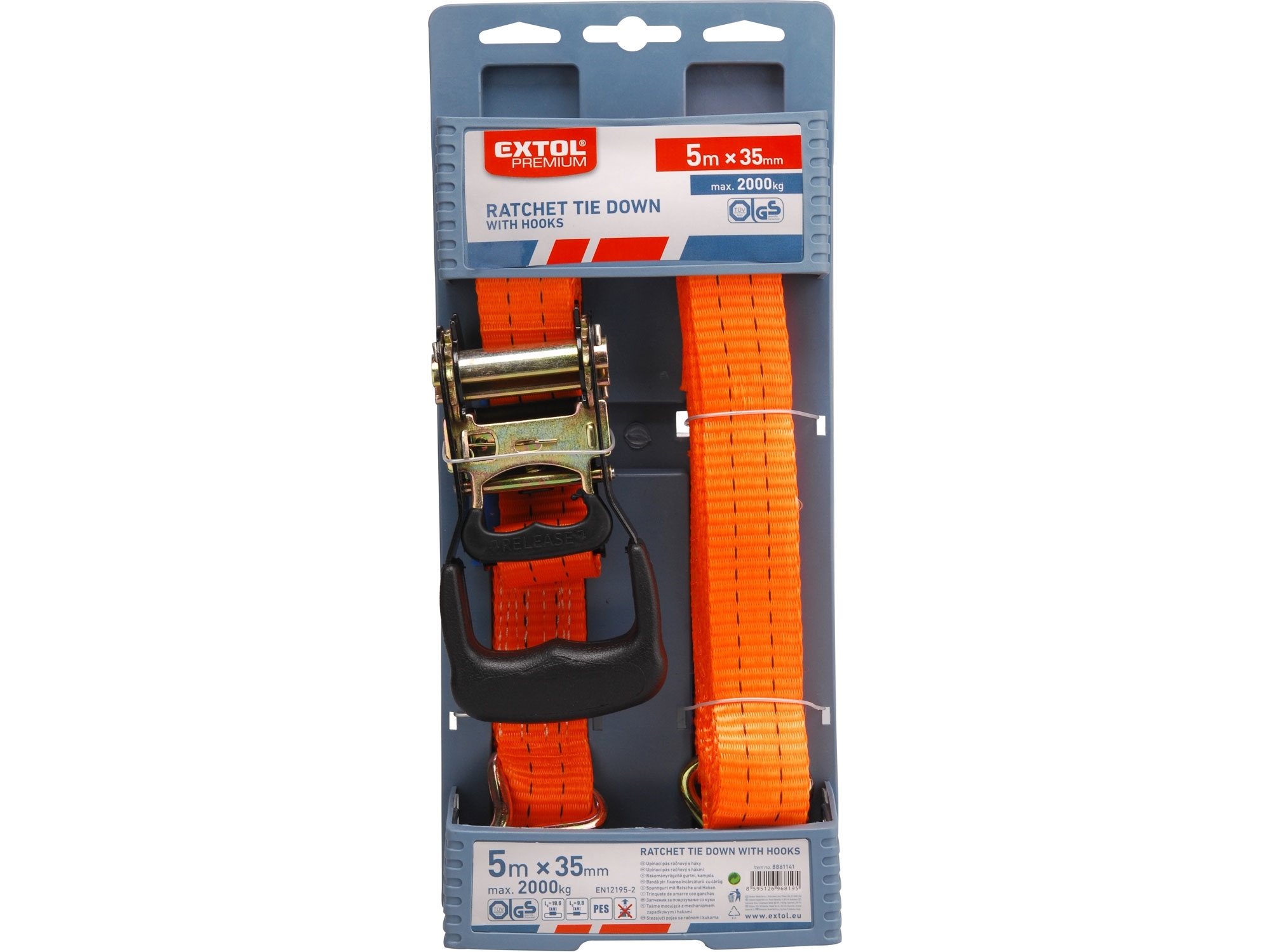 Pás upínací ráčnový s háky, 5m x 35mm, max. 2000kg EXTOL PREMIUM 8861141