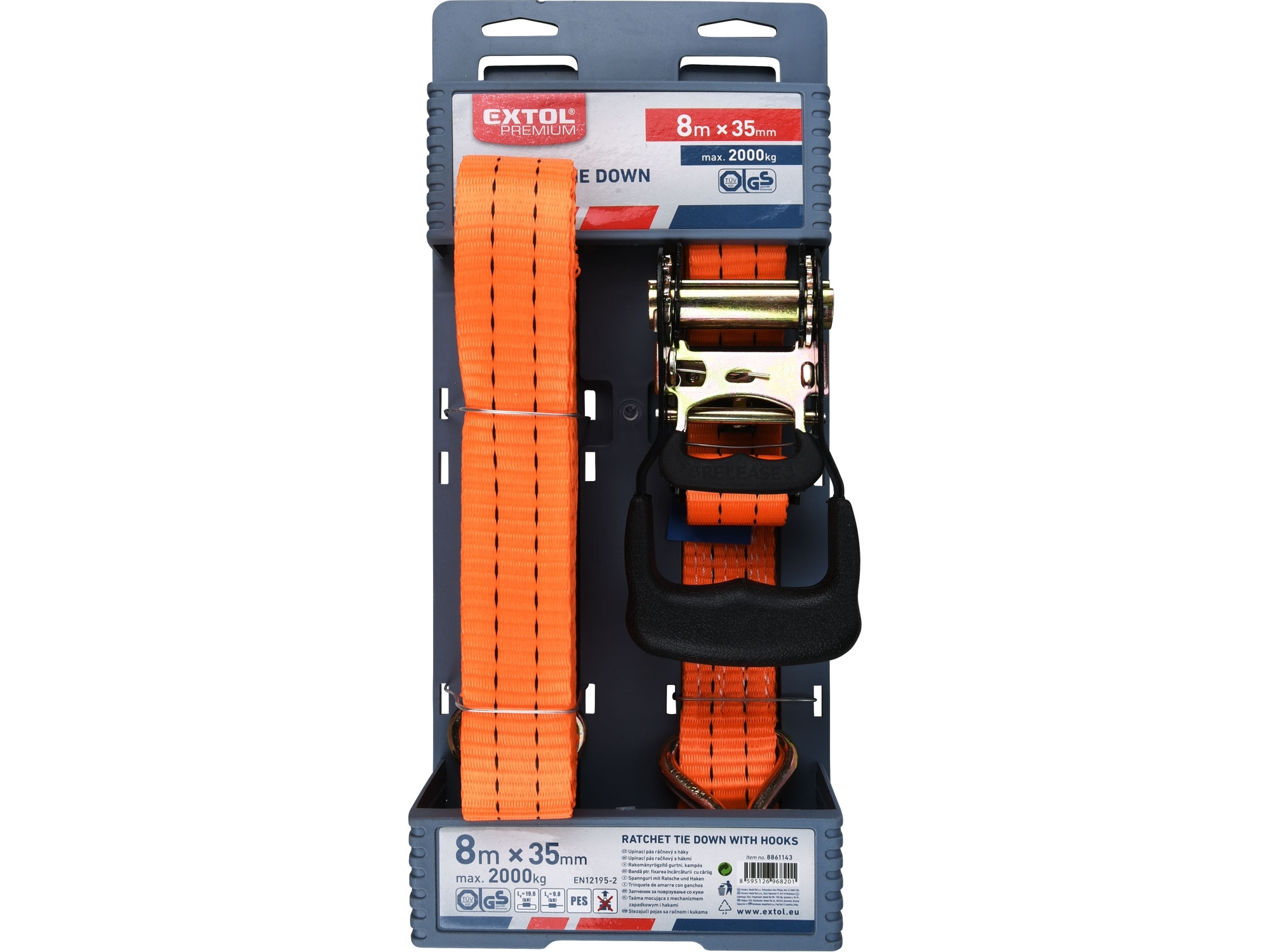Pás upínací ráčnový s háky, 8m x 35mm, max. 2000kg EXTOL PREMIUM 8861143