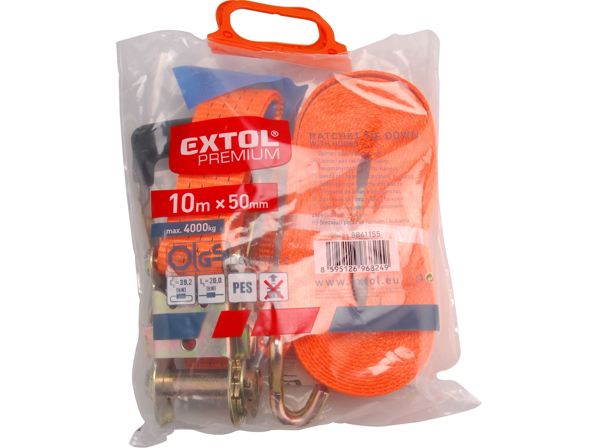 Pás upínací ráčnový s háky, 10m x 50mm, max. 4000kg EXTOL PREMIUM 8861155