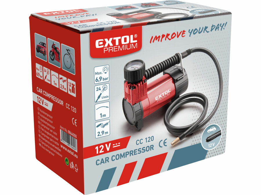 Kompresor 12V, 6,9bar do auta EXTOL PREMIUM 8864000
