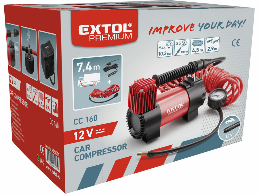 Kompresor auto 12V v tašce s příslušenstvím 12V 10,3 bar EXTOL PREMIUM 8864001