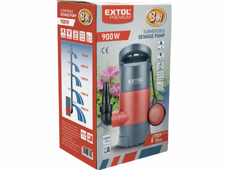 Čerpadlo na znečištěnou vodu 3v1, 900W, 13000l/h EXTOL PREMIUM 8895013