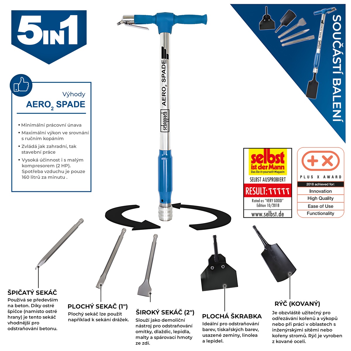 SCHEPPACH Aero 2 Spade Multifunkční nástroj 5v1