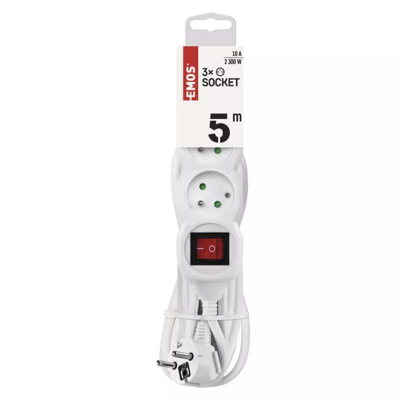 Prodlužovací kabel 5m, 3 zásuvky s vypínačem EMOS P1315