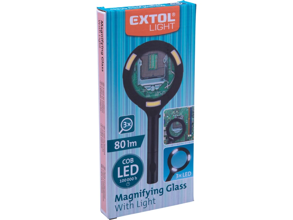 Lupa se světlem 80lm, 3x zvětšení, 3x0,5W COB LED EXTOL LIGHT 43159