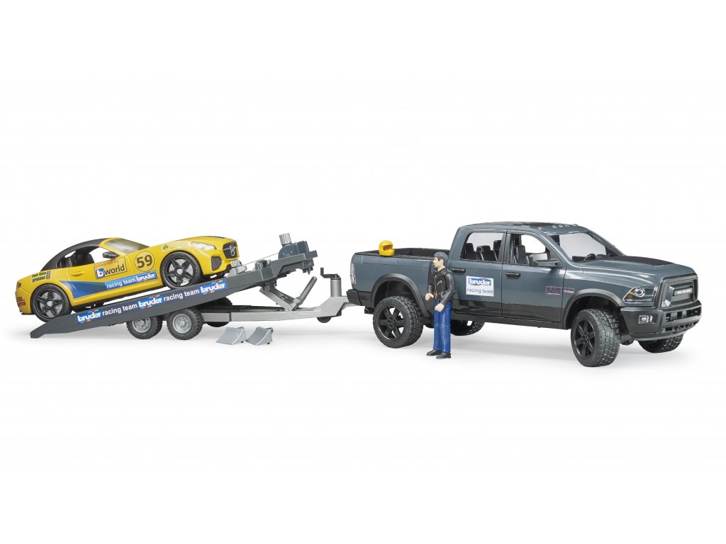 BRUDER 2504 RAM Power Wagon & Roadster Bruder Racing Team – závodní set s přívěsem a figurkou řidiče