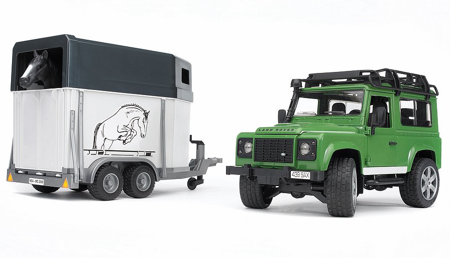 BRUDER 2592 Zelené AUTO LAND ROVER s přívěsem na koně BR 2592