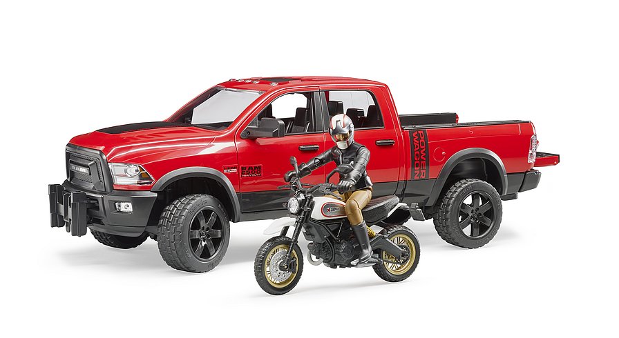 BRUDER 2502 Terénní auto RAM 2500 Power Wagon + motorka Ducati Desert Sled