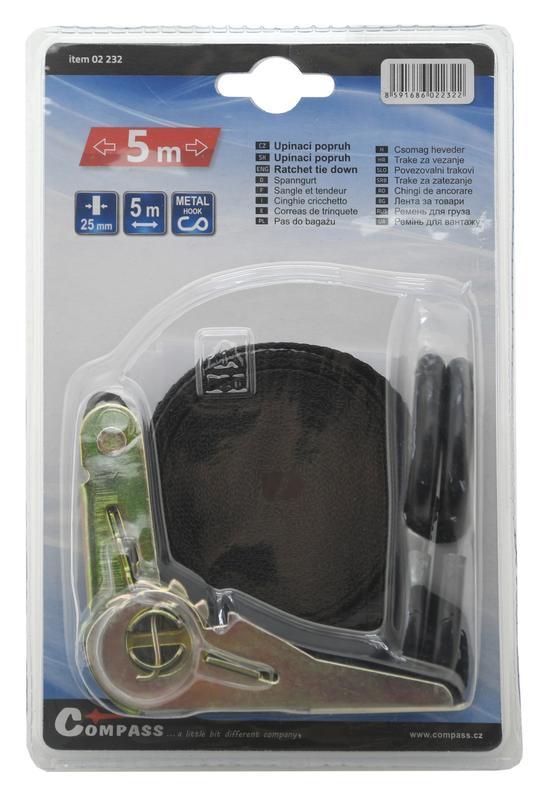 Popruh s ráčnou a háky 5m COMPASS 02232