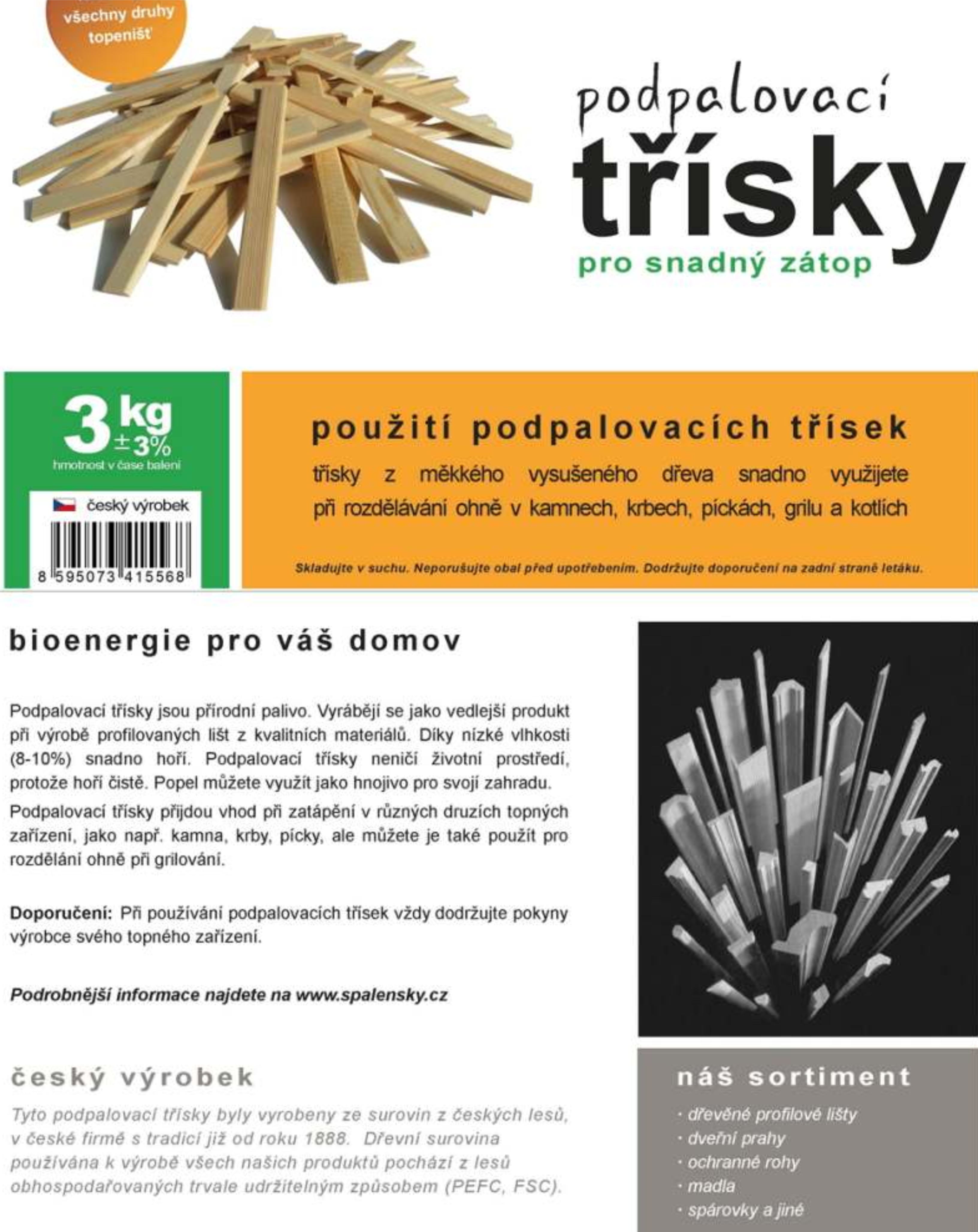 Třísky podpalovací 3kg - mix. dřevin