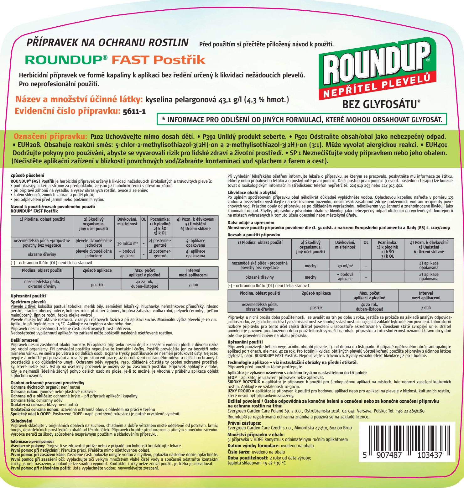 Roundup FAST 5L rozprašovač bez glyfosátu