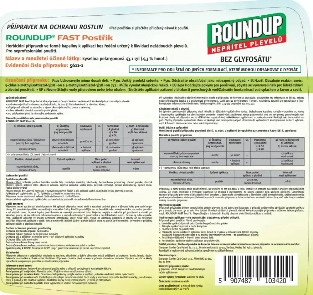 Roundup FAST 3L rozprašovač bez glyfosátu