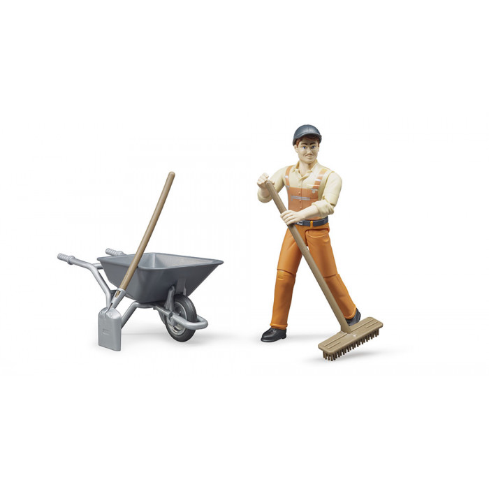 BRUDER 62130 Figurka zametač s kolečkem