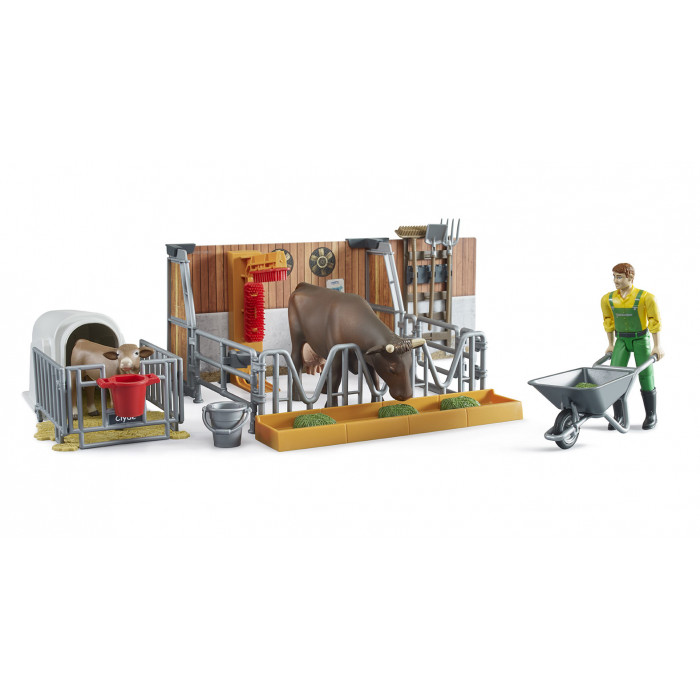 BRUDER 62611 Bworld stáj pro krávy a telata + farmář