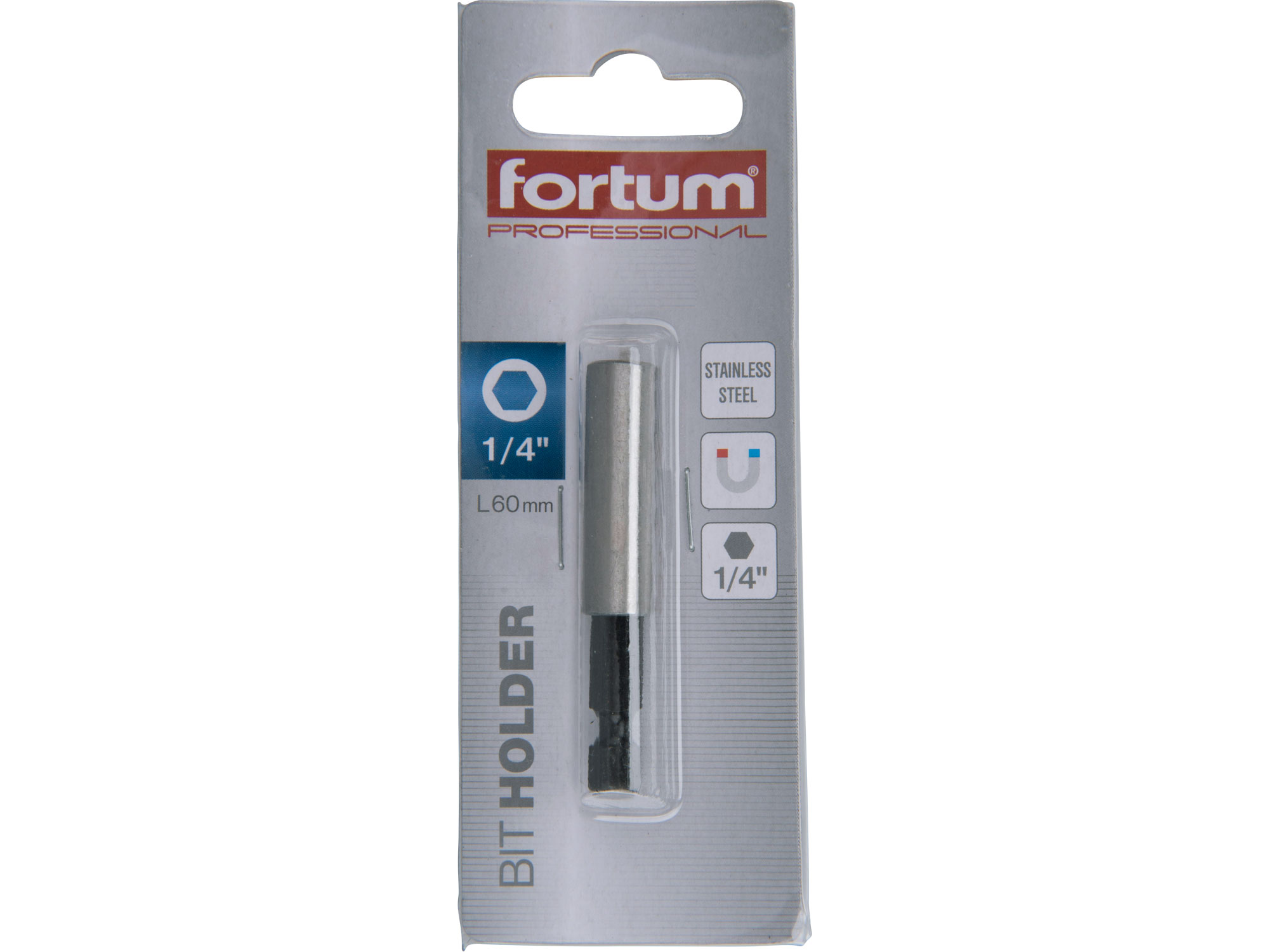 Držák hrotů do vrtačky, 1/4"x60mm, nerez Fortum 4743010