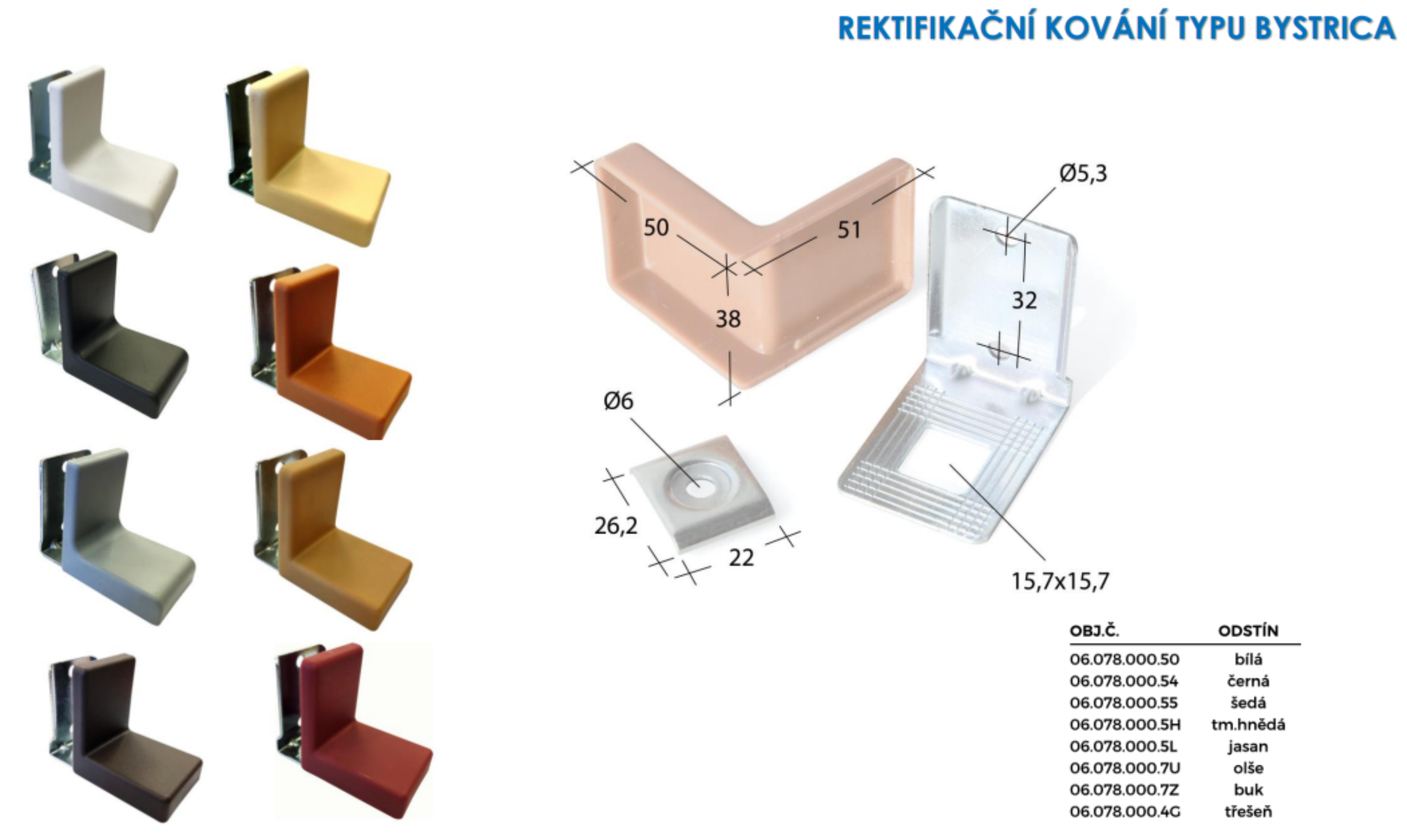 Retifikační kování Bystrica - bílé 50 x 38 mm