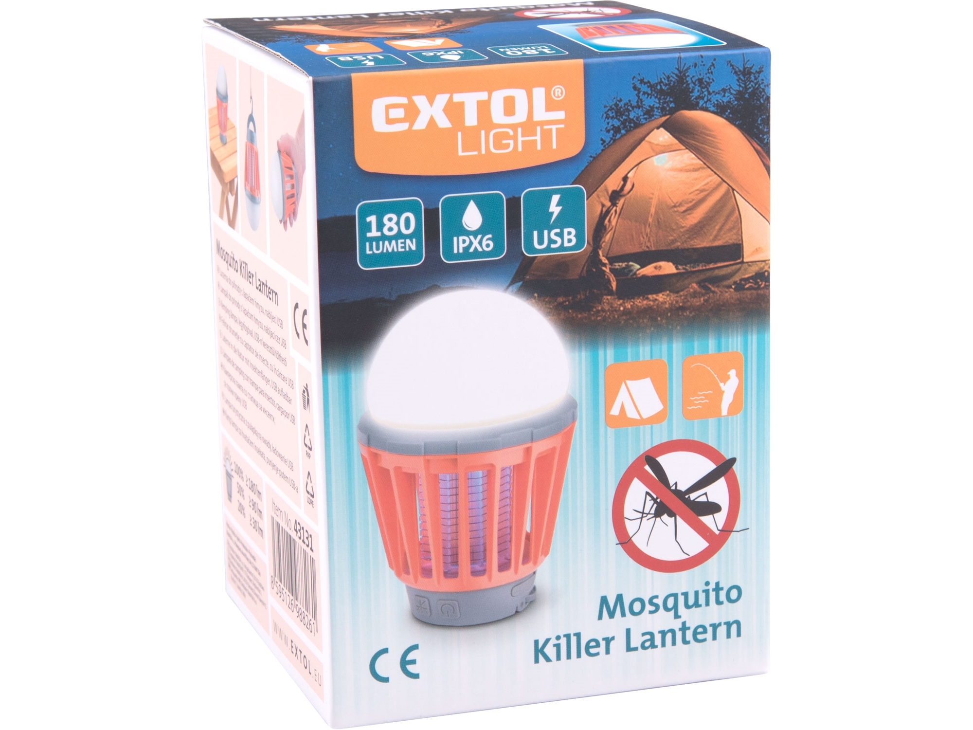 Lucerna turistická s lapačem komárů 180lm USB nabíjení 3x 1W LED EXTOL LIGHT 43131