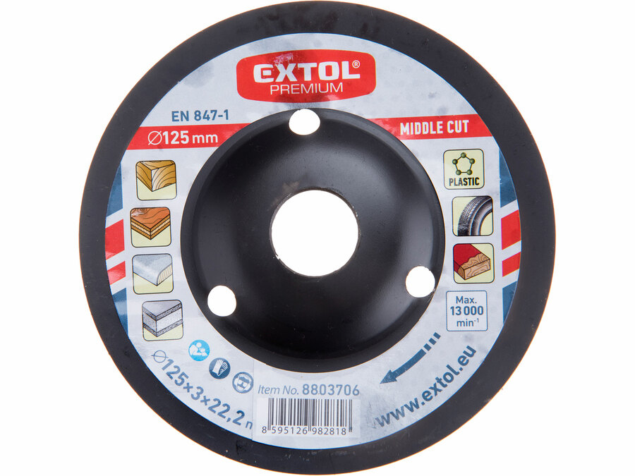 Kotouč rašplový na dřevo 125x3x22.2mm střední sek EXTOL PRÉMIUM 8803706