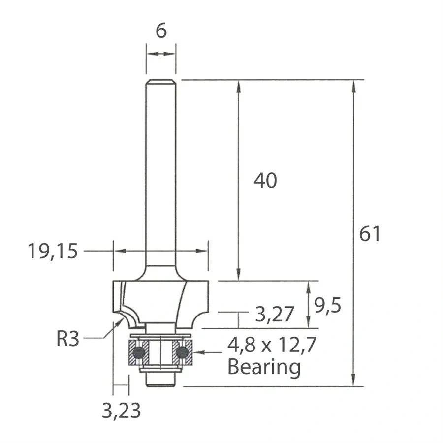 IGM M138 Zaoblovací fréza vydutá - R3 D19,15x9,5 L61 S=6 HW M138-03061