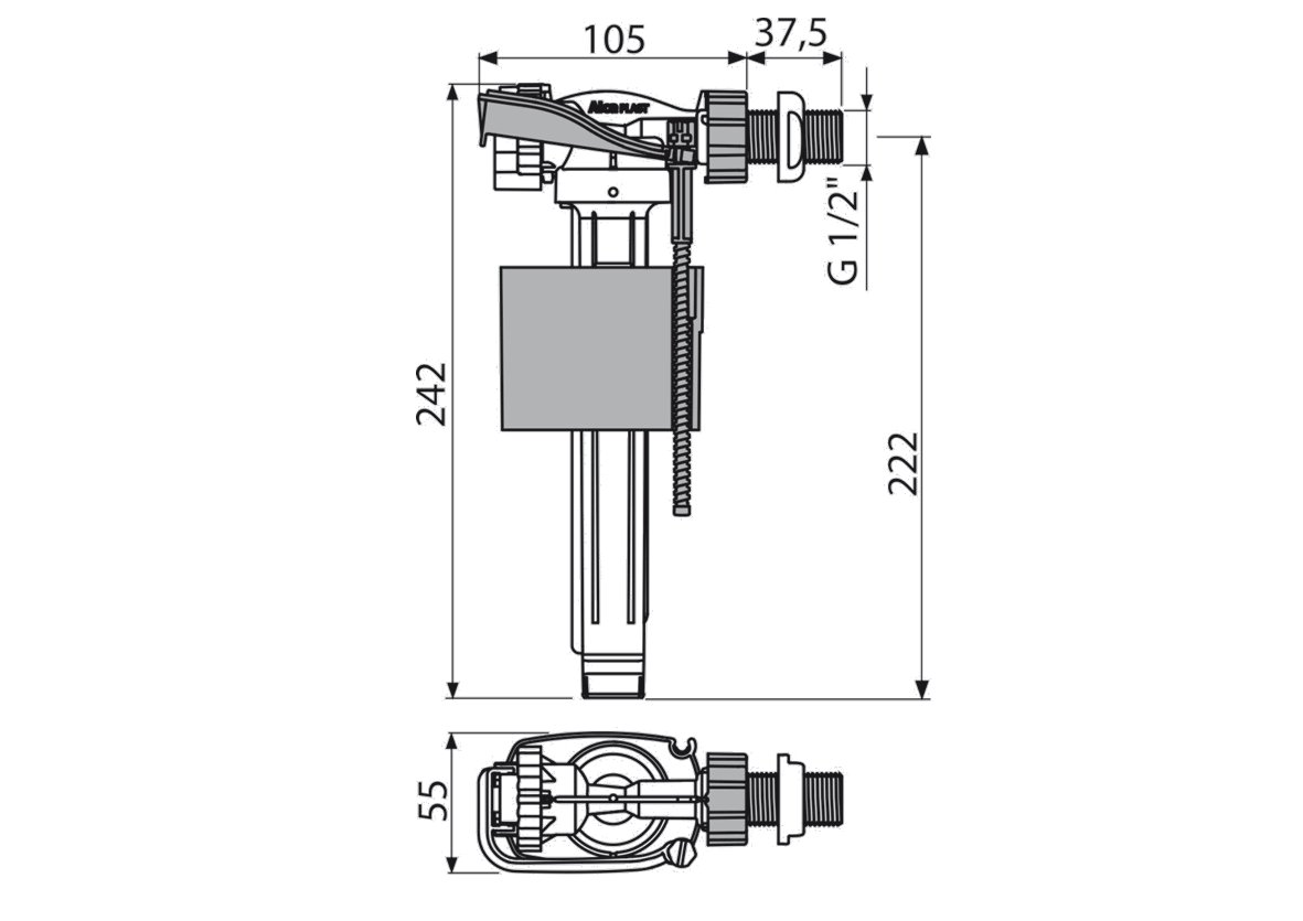 Napouštěcí ventil boční 1/2",pro keramické nádržky - kovový závit ALCA ALC-A160-12