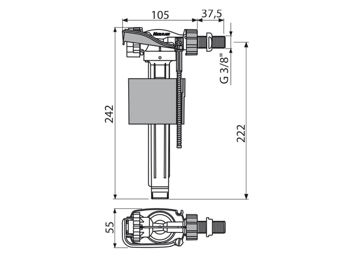 Napouštěcí ventil boční 3/8",pro keramické nádržky - kovový závit ALCA ALC-A160-38