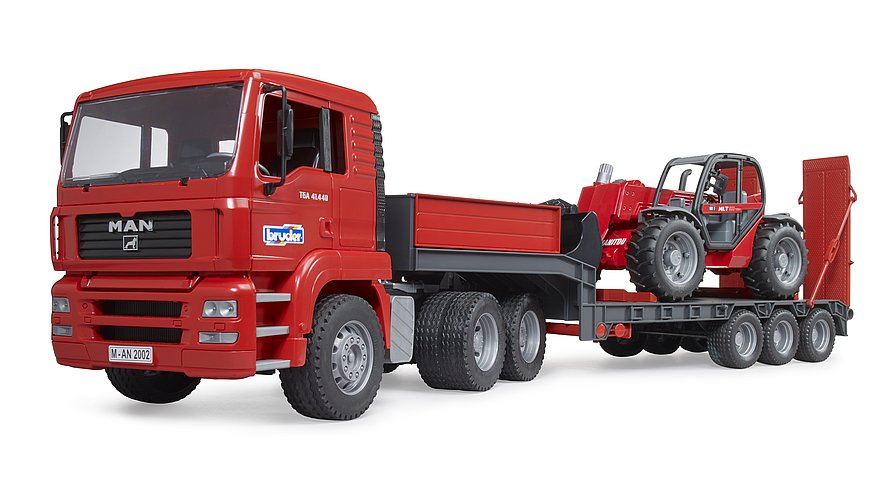 BRUDER 2774 MAN TGA – podvalník s teleskopickým nakladačem Manitou MT633