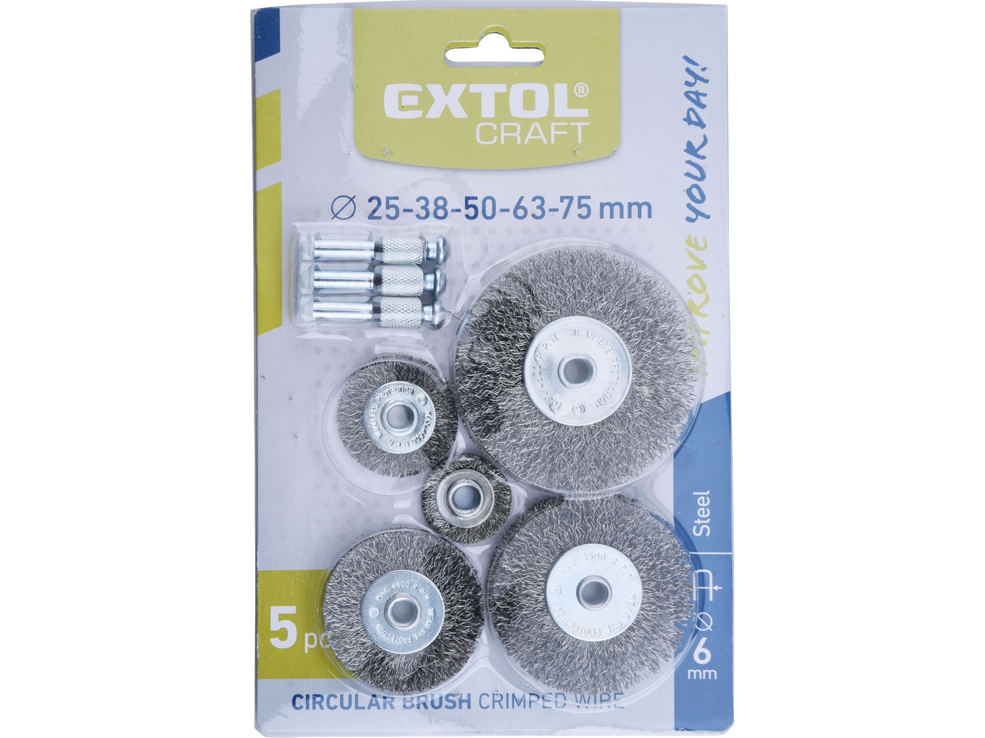 Kartáče okružní ocelové, sada 5ks, 2x stopka 6mm EXTOL CRAFT 1830
