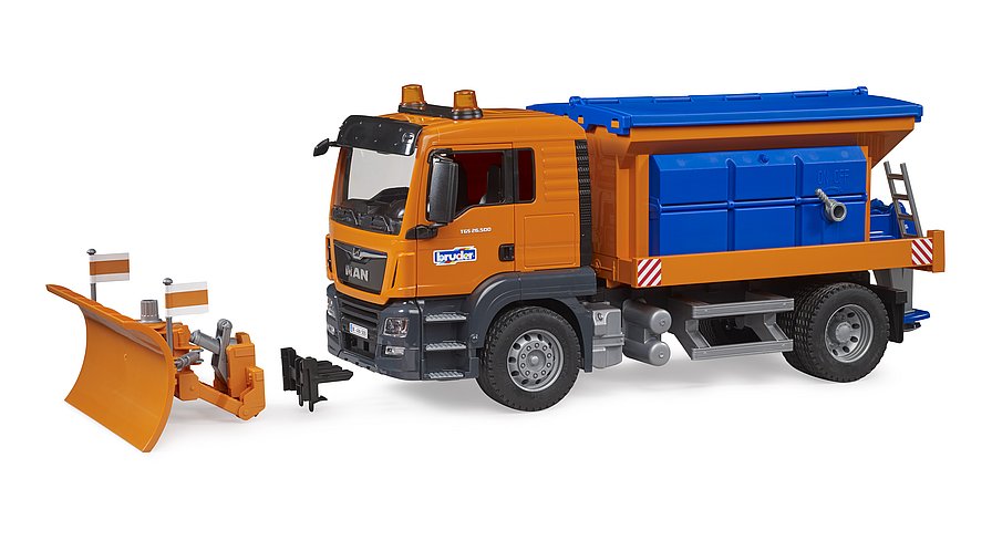 BRUDER 3785 MAN TGS silničářské auto pro zimní údržbu s radlicí a posypem
