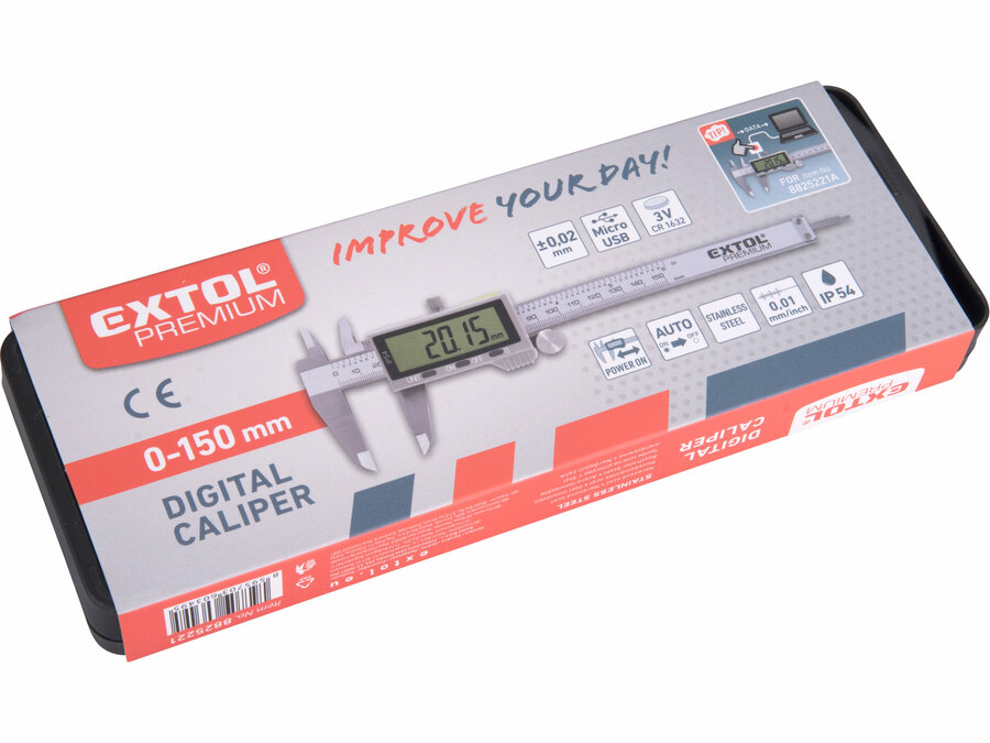 Měřítko posuvné digitální nerez 0-150mm IP54 EXTOL PREMIUM 8825221