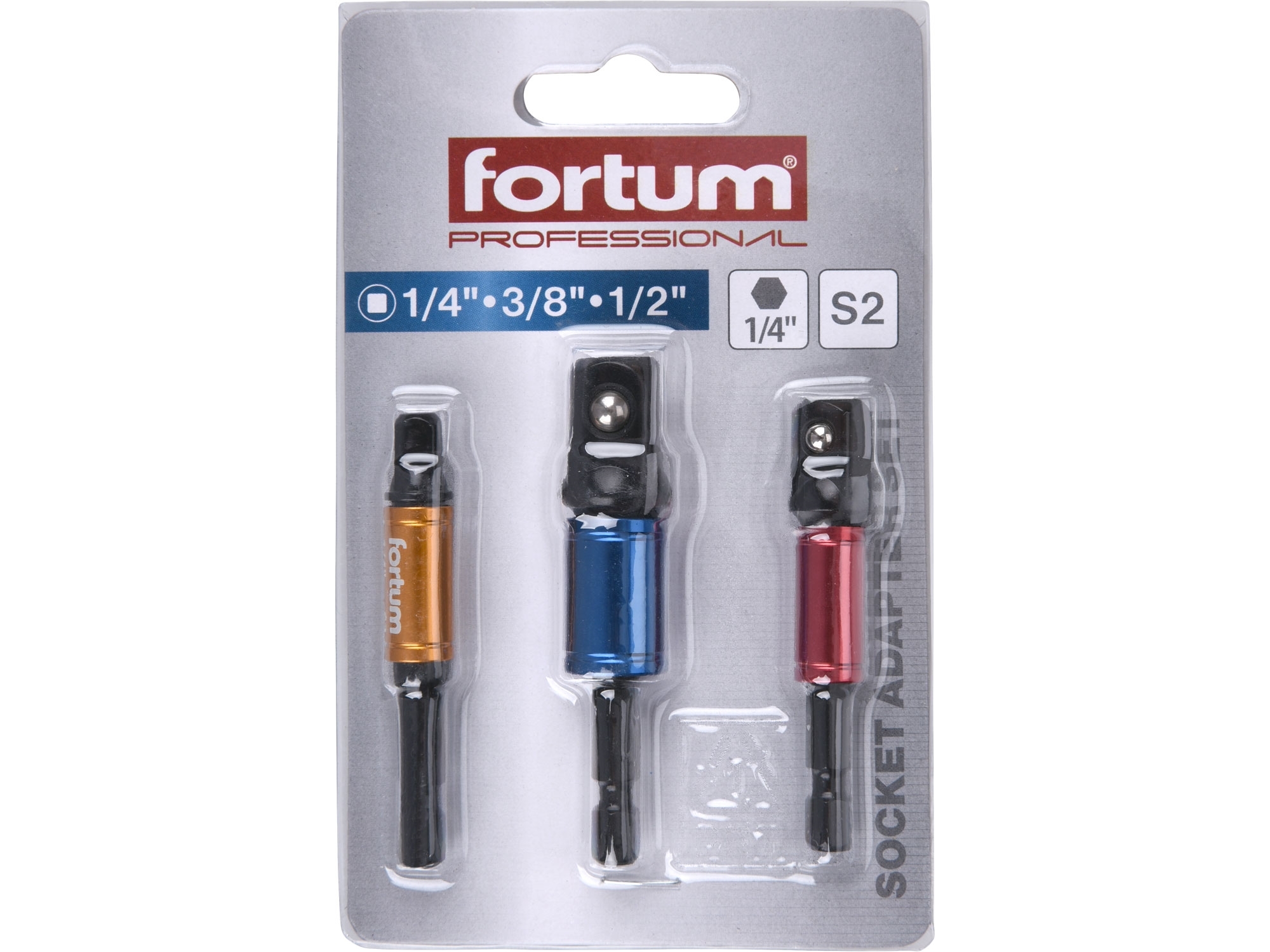 Adaptéry do vrtačky s otočným úchytem 3ks, 1/4"-3/8"-1/2", S2 FORTUM 4742203