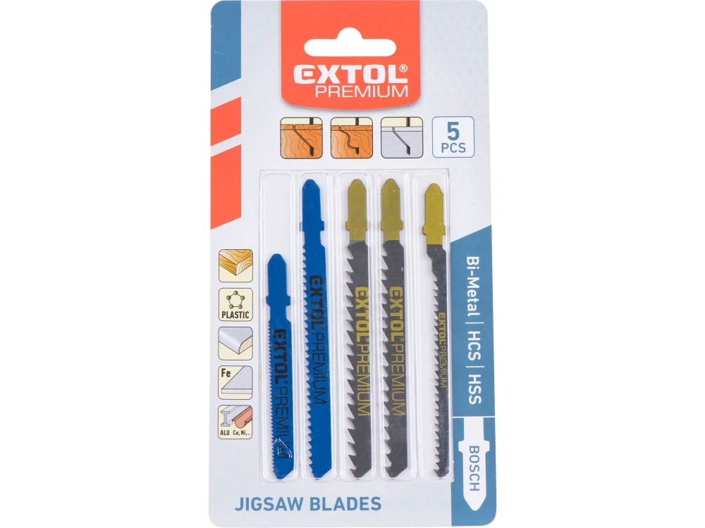 Plátky do přímočaré pily-mix sada 5ks Bi-metal HSS a HCS EXTOL PREMIUM 8805100