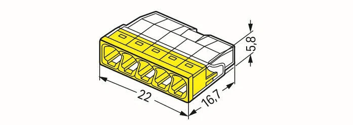 Svorka WAGO 2273-205 5x0,5-2,5mm2 krabicová, žlutá/transtparentní