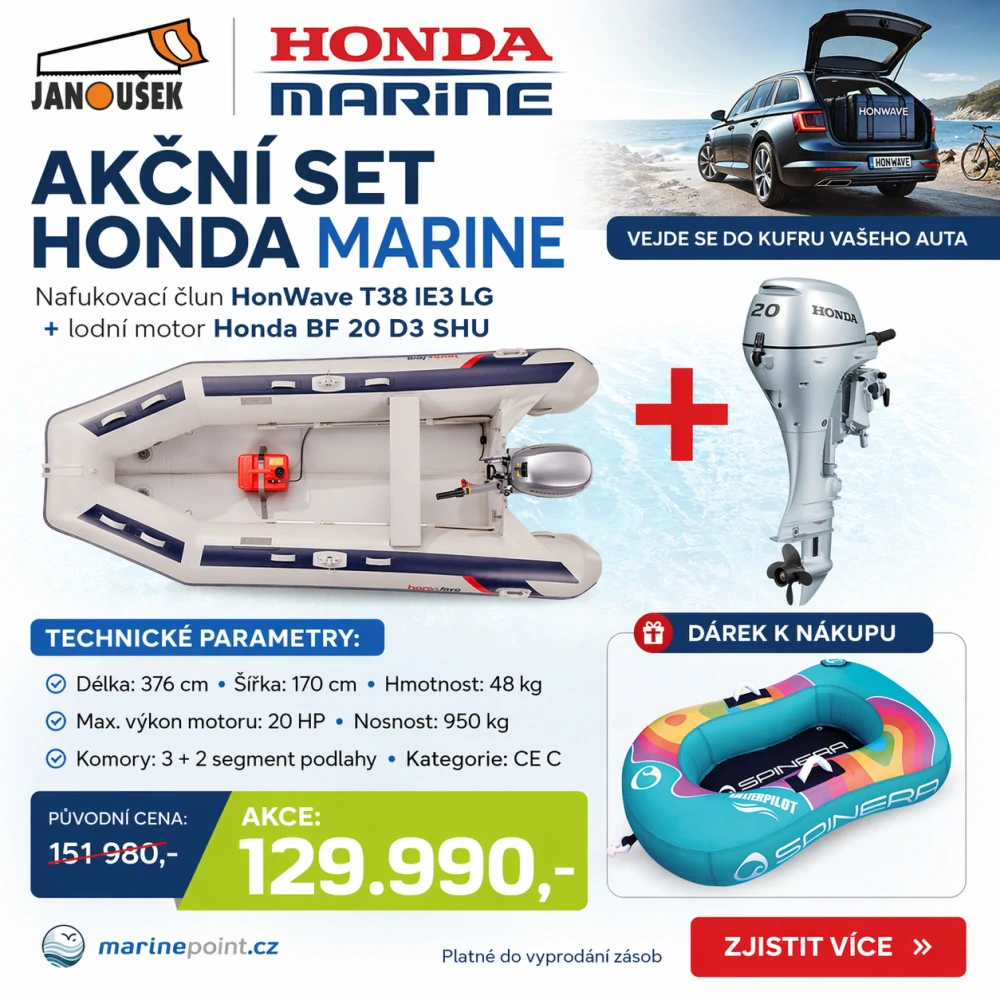 Honda Marine HonWave T 38 IE3 LG Nafukovací člun + lodní motor BF 20 D3 SHU AKCE