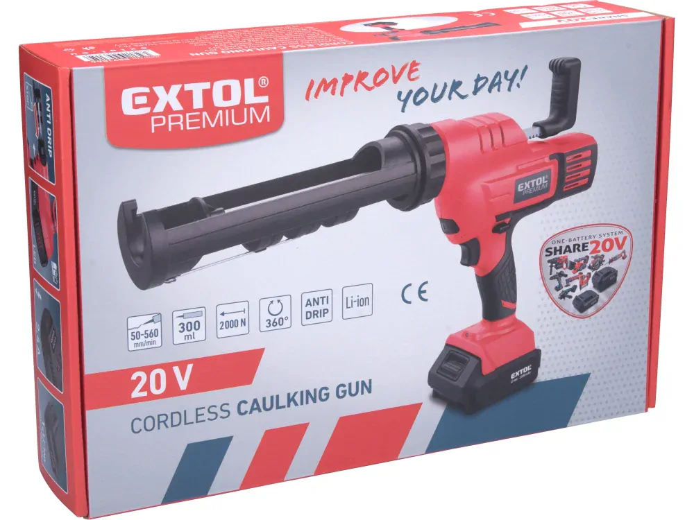 Pistole vytlačovací vaničková aku SHARE20V 20V Li-ion 2000mAh  EXTOL PREMIUM 8891864