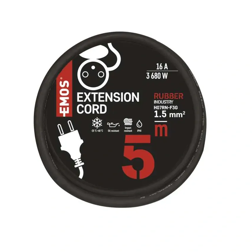 EMOS prodlužovací kabel 5 m venkovní 1 zásuvka černý guma-neopren 230 V/1,5 mm2 1902010500