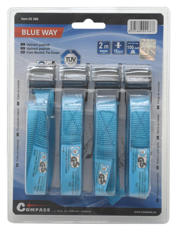 Popruh upínací 4x2m TÜV BLUE WAY COMPASS 02266