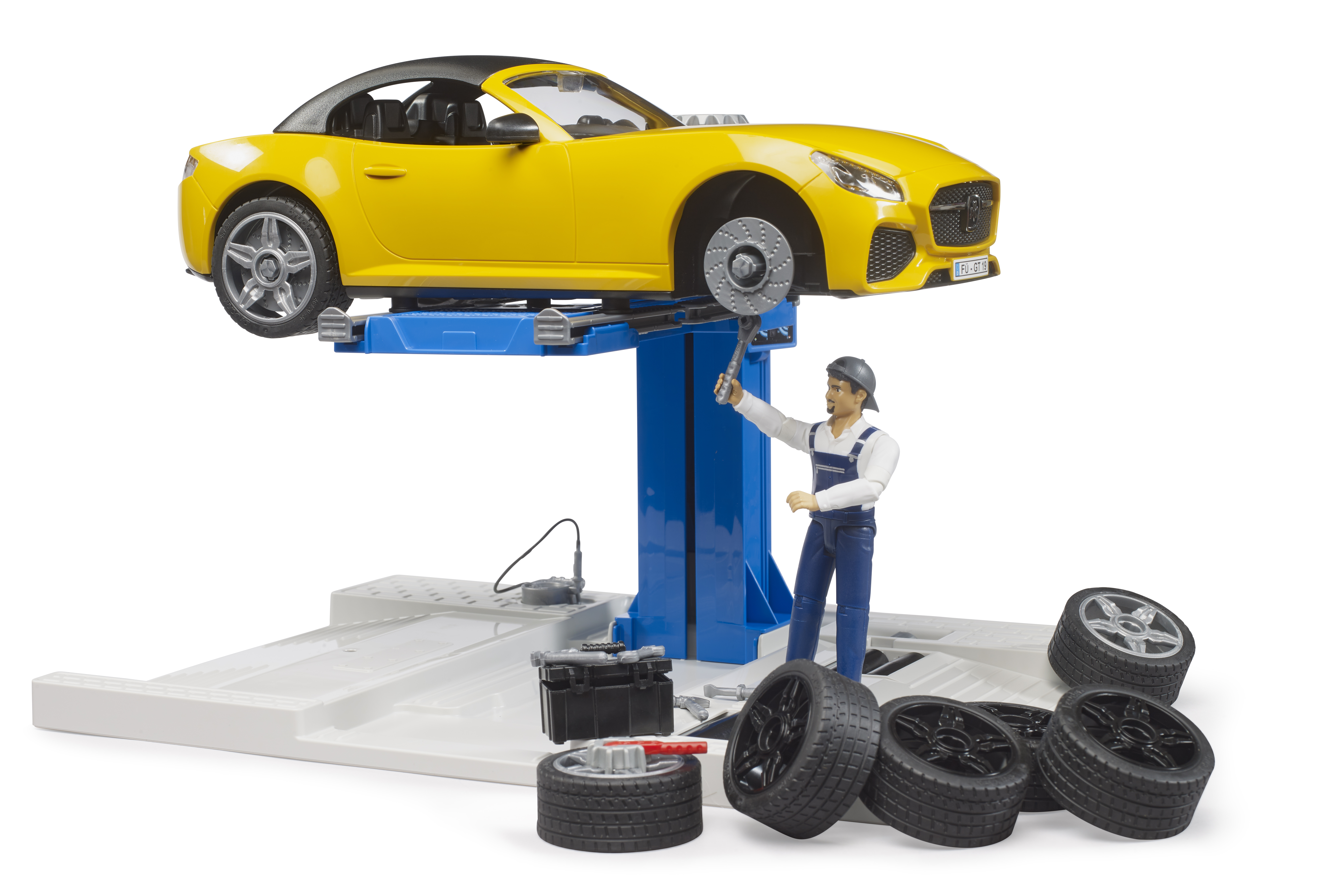 BRUDER 62112 Autoservis, roadster a mechanik, zdviž BR62112