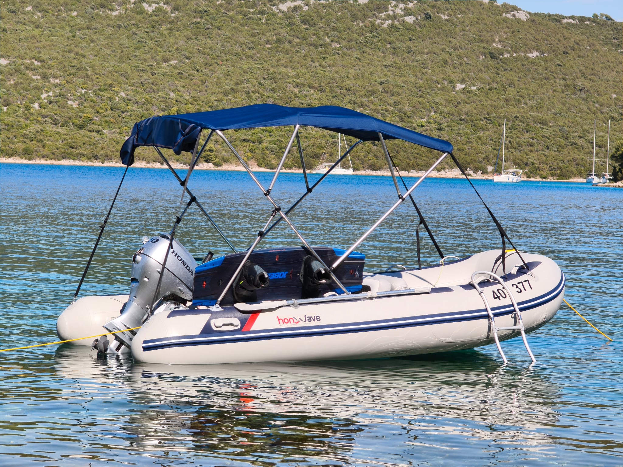 Bimini Skládací hliníkové čtyřramenné L225 x W150-170 x H129 modré EVAL 00728-16BL